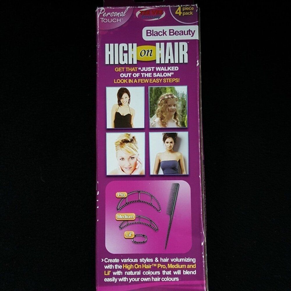 Vintage Banana Clip High On Hair Black Inserts 4 Pk Tail Comb New